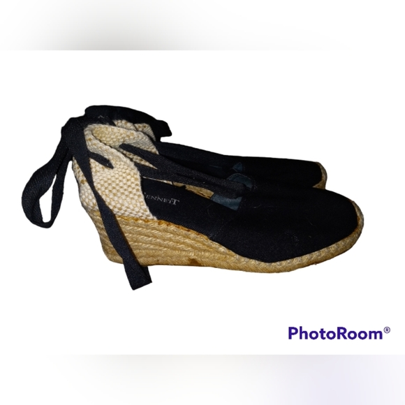 NWOB L.K. Bennett Black Canvas Espedrille Wedge Sandals Size 36 - Picture 1 of 6